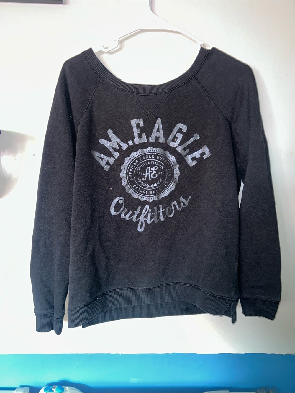 American Eagle Outfitters Black Crewneck Sweatshirt with Grey Logo